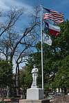 A generic "To the Memory of Our Fallen Soldiers, 1861-1865" Civil War monument, not easily associated with either the Union or the Confederate side, stands in the central plaza in New Braunfels, Texas. Not all in what was then a largely German-speaking community sympathized with the Confederacy of which Texas was a part