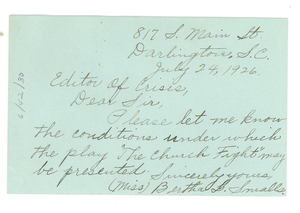 Letter from Bertha L. Smalls to Editor of the Crisis