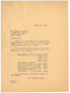 Letter from W. E. B. Du Bois to Harvey Wickham