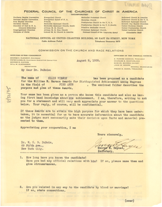 Letter from Federal Council of the Churches of Christ in America to W. E. B. Du Bois