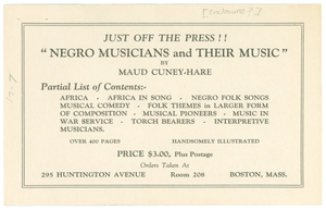 Negro Musicians and Their Music announcement