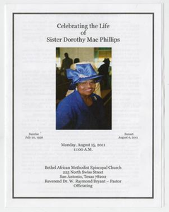 Funeral Program for Dorothy Mae Phillips, August 15, 2011