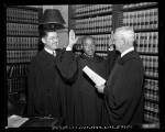 Thumbnail for Thomas L. Griffith Jr. being sworn in by judges Victor Hansen and Eugene Fay, Los Angeles, Calif., 1953