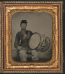 [Musician James S. Row of Co. F, 54th Indiana Infantry Regiment in uniform with drum and sword]