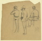 [Full-length rear-view sketches of three soldiers]