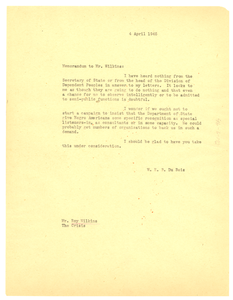 Memorandum from W. E. B. Du Bois to Roy Wilkins