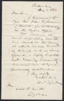 Letter to Caleb B. Smith from Wm. P. Fessenden recommending Mr. John E. Sherman