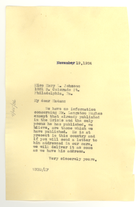 Letter from W. E. B. Du Bois to Mary Louise Johnson