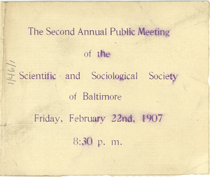 The Second Annual Public Meeting of the Scientific and Sociological Society of Baltimore