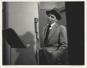 Frank Sinatra -- NYC [in a New York City recording studio] [black-and-white photoprint]