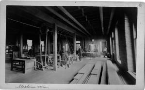 Photograph of the Machine Room in the Knowles Industrial Building at Atlanta University, Atlanta, Georiga, circa 1884