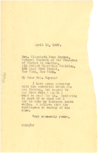 Letter from W. E. B. Du Bois to Federal Council of the Churches of Christ in America