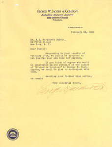 Letter from George W. Jacobs & Company to W. E. B. Du Bois