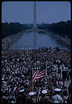 [View from the steps of the Lincoln Memorial of crowds of people, some with American flags, during the1963 March on Washington for Jobs and Freedom]