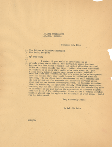 Letter from W. E. B. Du Bois to Harper's Magazine