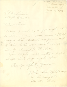 Letter from J. Franklin Williams to Editor of the Crisis