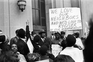 Hosea Williams and other demonstrators at a voter registration rally outside the Jefferson County courthouse in Birmingham, Alabama.