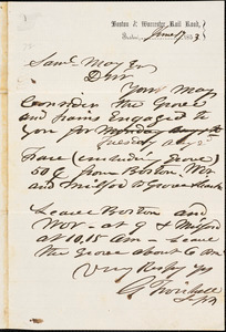 Letter from Ginery Twichell, Boston, [Massachusetts], to Samuel May, 1853 June 17