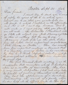 Letter from Francis Jackson, Boston, [Mass.], to William Lloyd Garrison, Sept[ember] 30 1846