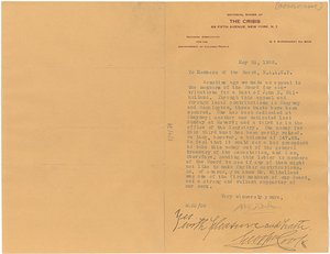 Note from George Cook to W. E. B. Du Bois