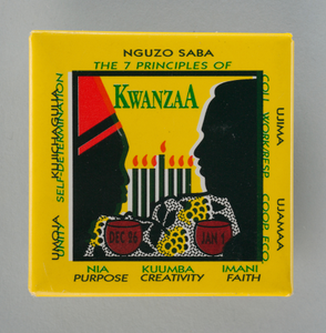 Pinback button celebrating the seven principles of Kwanzaa