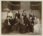 [Nine African American women, full-length portrait, seated on steps of a building at Atlanta University, Georgia]