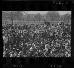 Thumbnail for Militants have the right... as one group carries coffins in memory of the four slain Kent State U. students, and another group, bearing the "mask of death," participate in the Cambridge rally