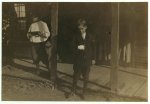 [Accident to young cotton mill worker. Giles Edmund Newsom (Photo October 23rd, 1912), while working in Sanders Spinning Mill, Bessemer City, N.C., August 21st, 1912, a piece of the machine fell on to his foot mashing his toe. This caused him to fall on to a spinning machine and his hand went into unprotected gearing, crushing and tearing out two fingers. He told the Attorney he was 11 years old when it happened. His parents are now trying to make him 13 years old. The school census taken at the time of the accident makes him12 years (parents' statement) and school records say the same. His school teacher thinks that he is 12. His brother (photo 3071) is not yet 11 years old. Both of the boys worked in the mill several months before the accident. His father, (R.L. Newsom) tried to compromise with the Company when he found the boy would receive money and not the parents. The mother tried to blame the boys for getting jobs on their own hook, but she let them work several months. The aunt said "Now he's jes got to where he could be of some help to his ma an' then this happens and he can't never work no more like he oughter."] Location: [Bessemer, North Carolina].