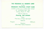 Frederick M. Roberts Unit of the Woman's Political Study Club St. Patrick's Day tea invitation