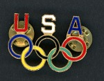 Olympic souvenir pin used by swimmer Victoria King at the 1968 Mexico City Summer Olympics