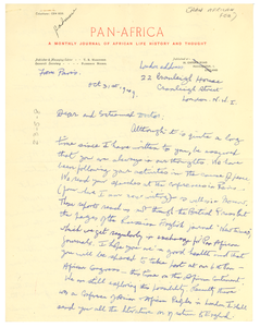 Letter from George Padmore to W. E. B. Du Bois