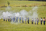 Scene during one of several battle re-enactments, held each American Independence Day Weekend, of the decisive 1863 Battle of Gettysburg in Pennsylvania, which turned the tide of the American Civil War against the Confederacy