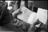 Margaret Walker Alexander with letters, Donald Gallup, in office at Beincke Library at Yale University, 1978.(YSP 25-78-4)