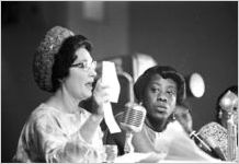 Mrs. Hardy speaking at a hearing of the Senate Subcommittee on Employment, Manpower, and Poverty at the Heidelberg Hotel in Jackson, Mississippi.