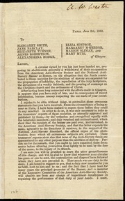 Letter] To Margaret Smith, Jane Barclay, Elizabeth Turner, Agnes Robertson, Alexandrina Hodge, Eliza Simpson, Margaret M'Gregor, Marion Sliman, and Mary Muir, of Glasgow. Ladies [manuscript