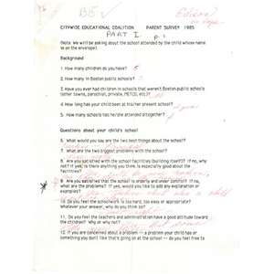 Citywide Educational Coalition parent survey 1985 - Edison School.