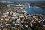 An October 2017 aerial view of the historic seaport of Portsmouth, New Hampshire, the largest city along the shortest coastline (18 miles) of any U.S. state