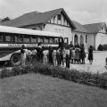 Thumbnail for Children lined beside a bus for Nazareth Catholic School, a school for African American children sponsored by the Nazareth Catholic Mission in Montgomery, Alabama.