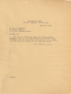 Letter from W. E. B. Du Bois to R. A Gilbert