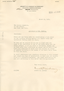 Letter from Arnett G. Lindsay & Company to W. E. B. Du Bois