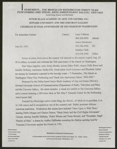 Press release: Howard University and the Corcoran Gallery celebrate 30 year anniversary of 1963 March on Washington