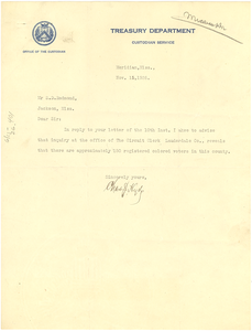 Thumbnail for Letter from Meridian Mississippi Treasury Department to S. D. Redmond