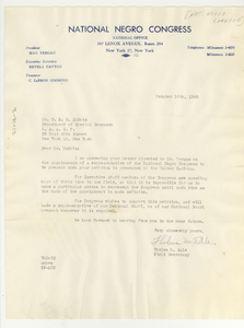 Letter from National Negro Congress to W. E. B. Du Bois