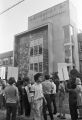 Anti-war demonstrators gathering for a peace march through downtown Birmingham, Alabama.