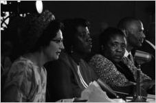 Mrs. Hardy speaking at a hearing of the Senate Subcommittee on Employment, Manpower, and Poverty at the Heidelberg Hotel in Jackson, Mississippi.