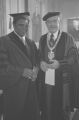 B. B. King: New Haven, Conn. Yale University Graduation. B. B. King in procession, with Bill Ferris, Gerald Ford, President Kingman Brewster (BKP 23-77-5/15)