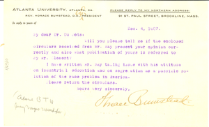 Letter from Atlanta University to W. E. B. Du Bois