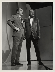 Duke Ellington with Ed Sullivan onstage during the Ed Sullivan Show : black-and-white photoprint.