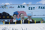 MLK Jr., Mr. Sheldon and Harriet Tubman mural at AAA Party Store, E. Warren Ave. at Lenox St., Detroit, 2014, painted by Romel in 2013. He plans to add Obama this Summer