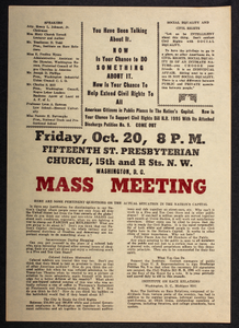 Fifteenth St. Presbyterian Church Mass Meeting flyer